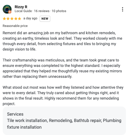 Rizzy R Google Review